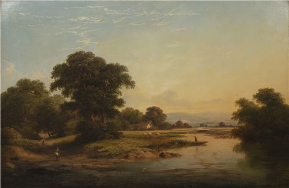 George Cole | River landscape with figures | MutualArt