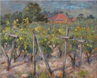 Vineyard with distant dwelling - Frances Sinclair