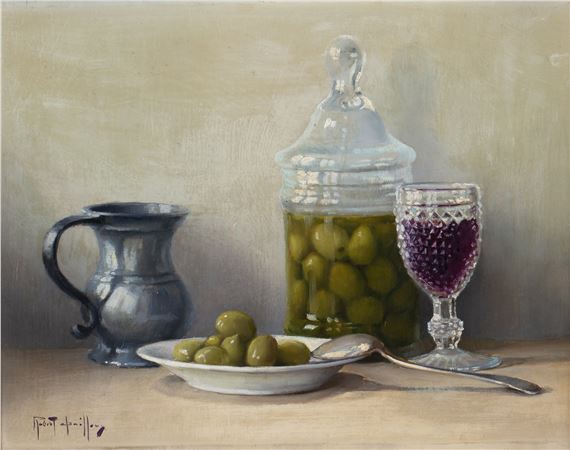 Still life - a jar of olives by Robert Chailloux