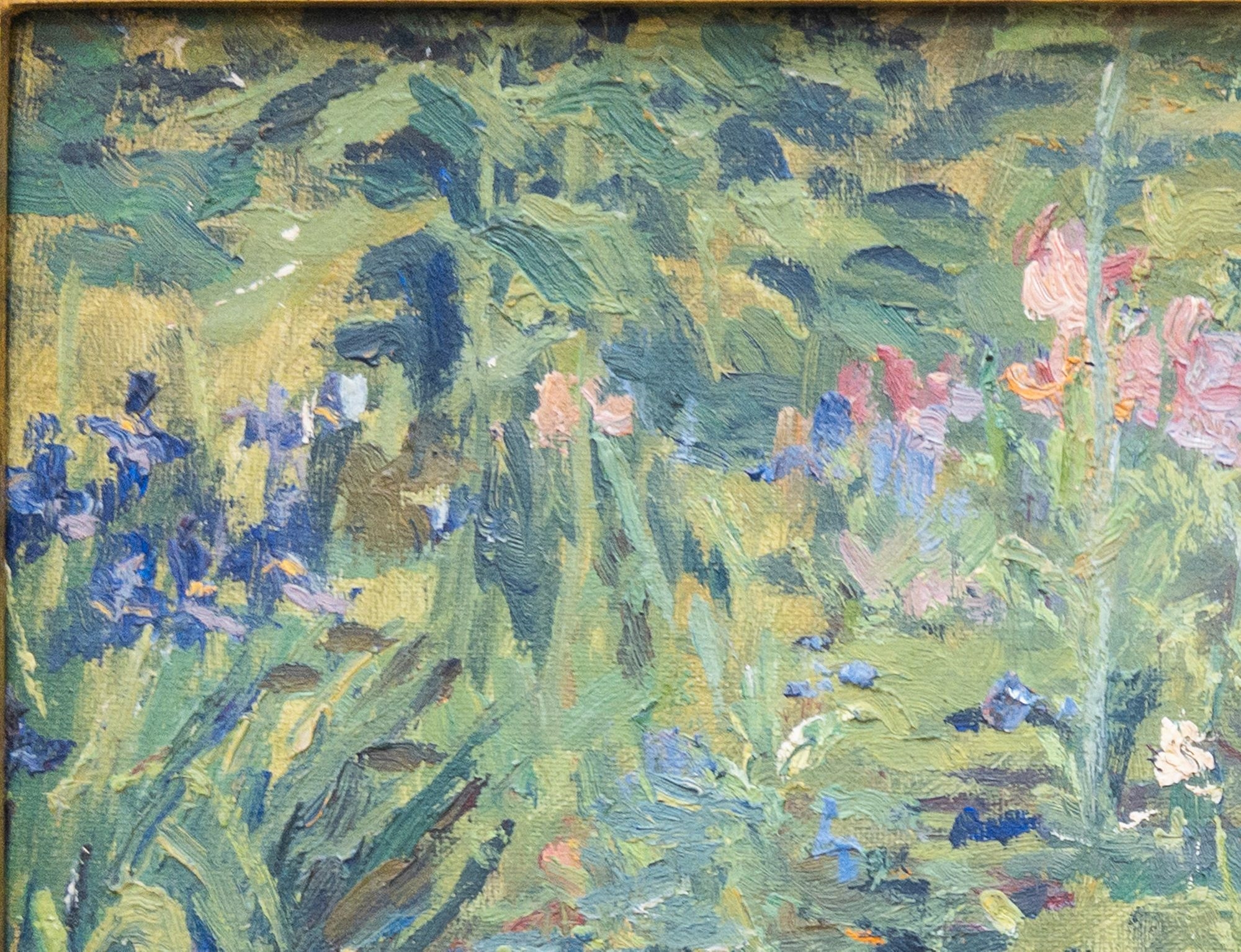 Artwork by Amey Allan, Girl in a Garden, Made of Oil on Board