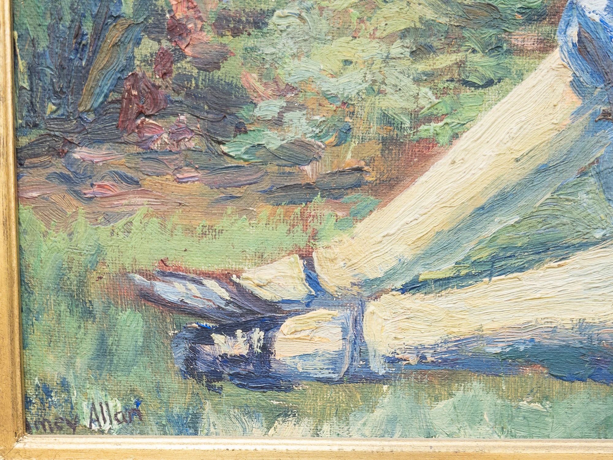 Artwork by Amey Allan, Girl in a Garden, Made of Oil on Board