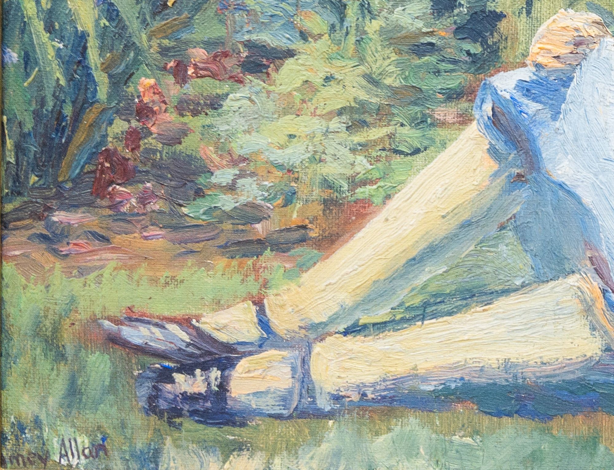 Artwork by Amey Allan, Girl in a Garden, Made of Oil on Board