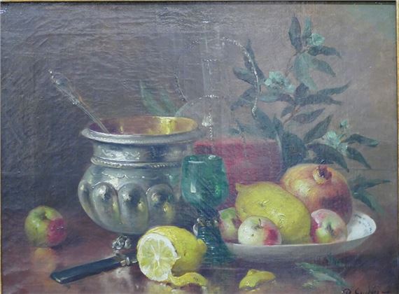 ""Stillleben mit Obst, Schalen und Karaffe"" by P. Gudin