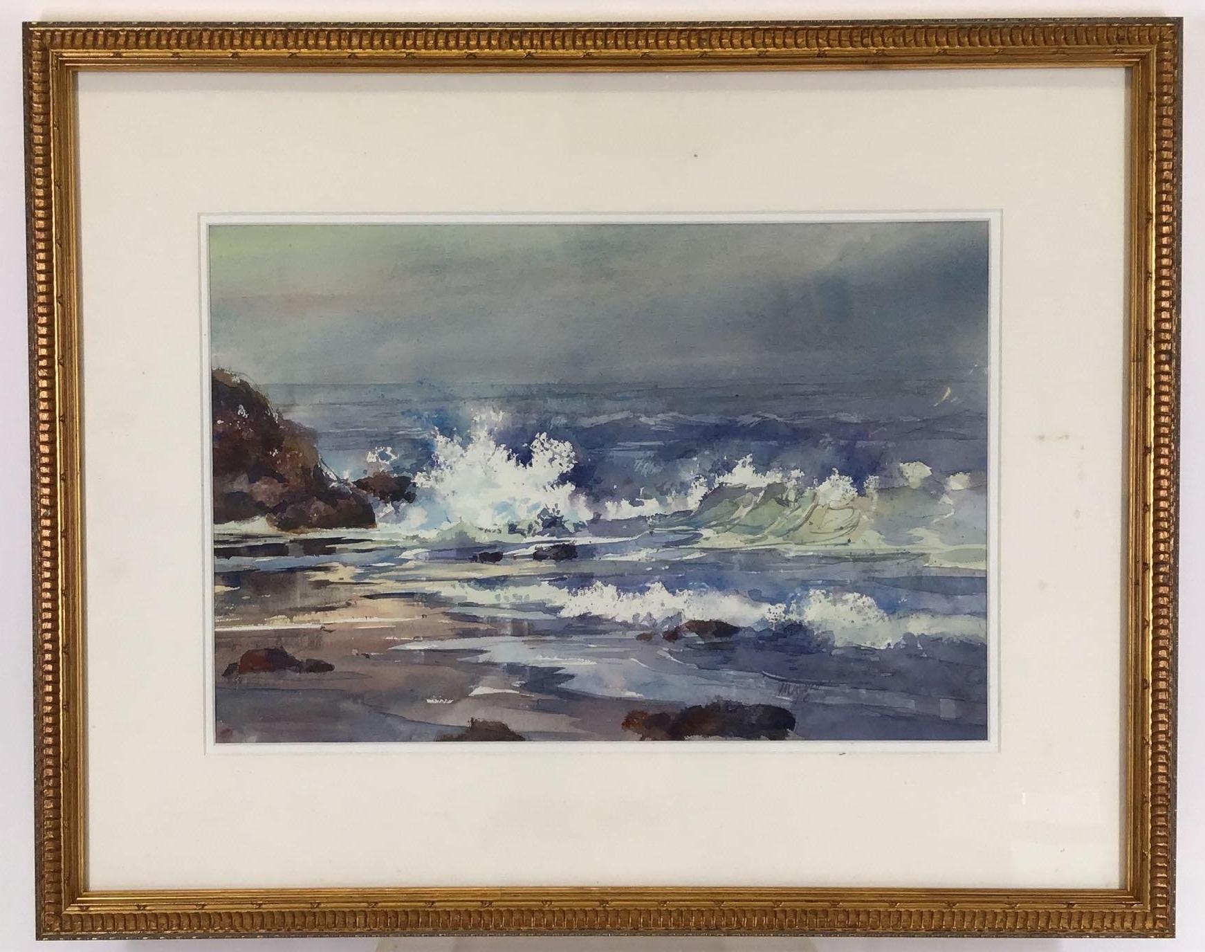 Tom Lynch Coastal landscape with crashing waves MutualArt