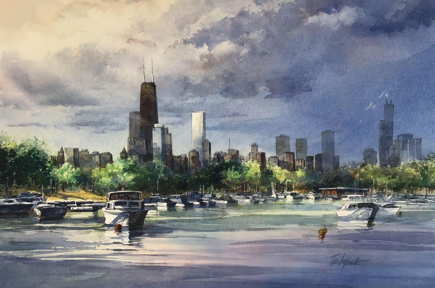 Tom Lynch | River landscape from perspective of boaters viewing city ...