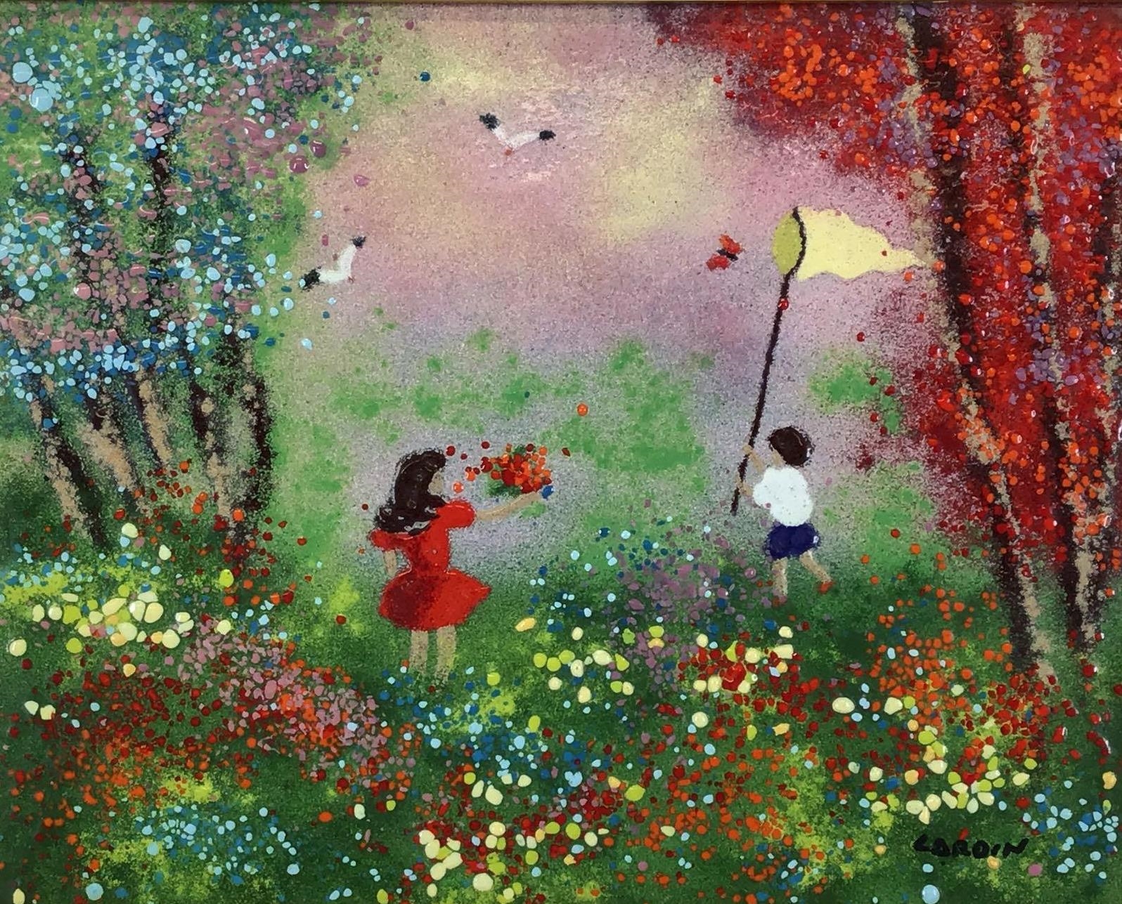 Louis Cardin Children playing in meadow MutualArt