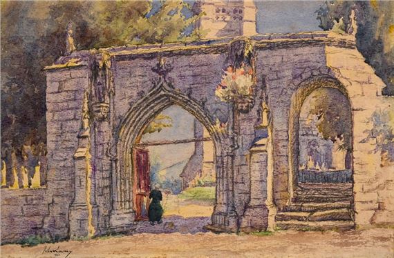 Animated landscape at the entrance of the cemetery by John Lavery, 1920