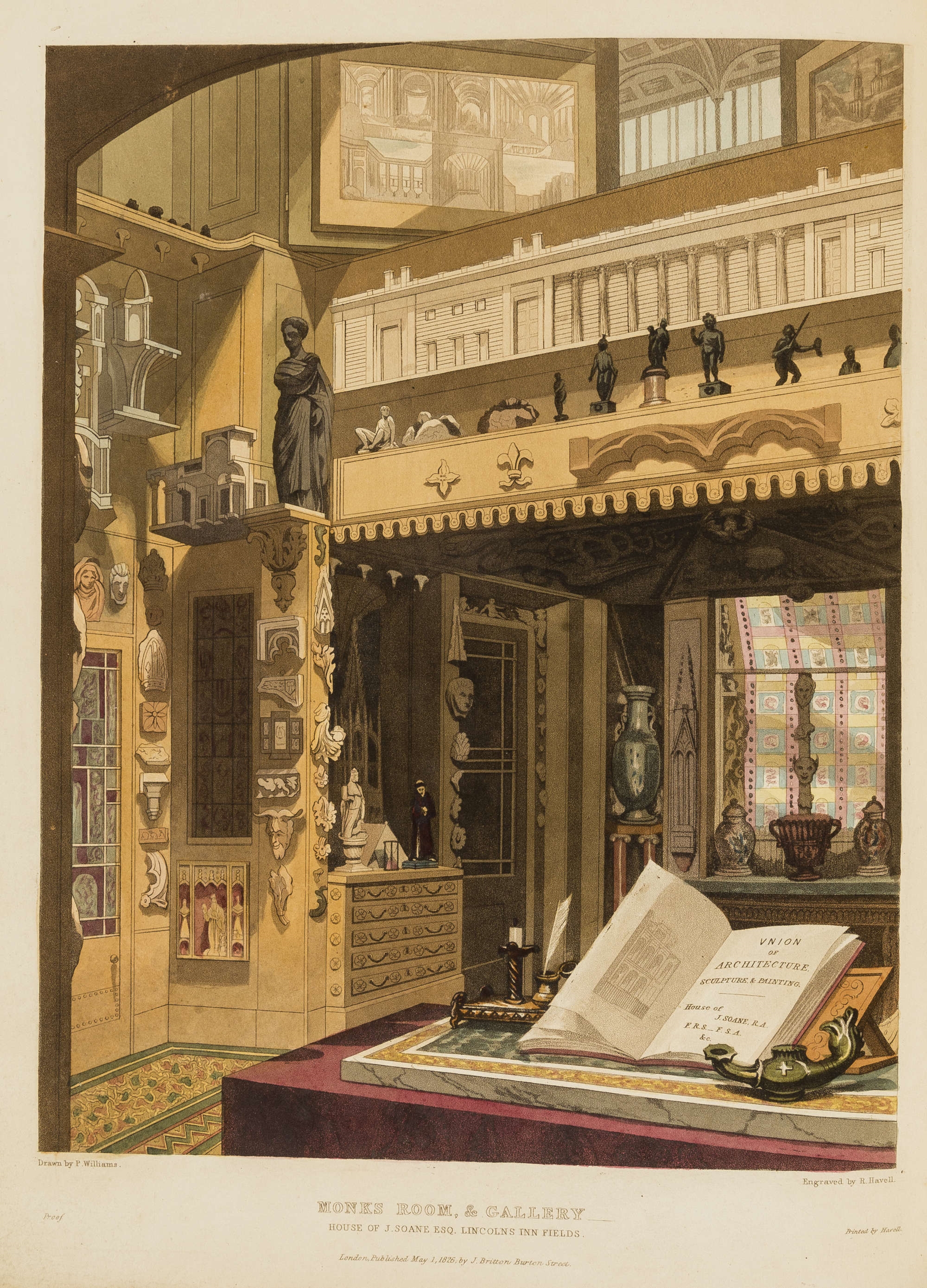 Artwork by Sir John Soane, The Union of Architecture, Made of hand coloured aquatint