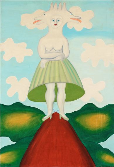 Tavla med flicka som står på en fjäril by Marie-Louise Ekman, dated 1967