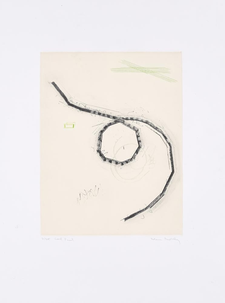 Artwork by Glenn Goldberg, Coil., Made of Color etching on BFK RIVES (watermark).