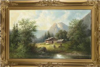 Alpine idyll with staffage figures - C. B. Ehrmann