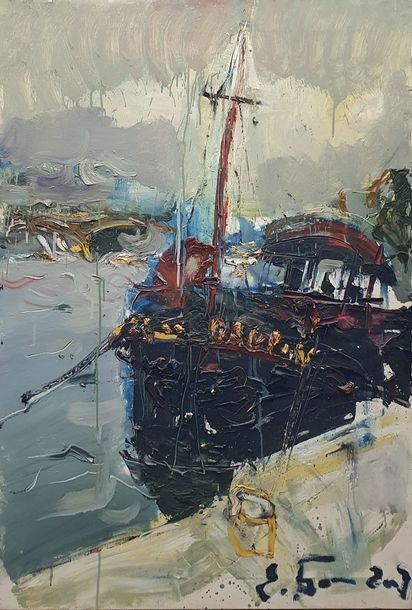 Artwork by Edward Belsky, Red boat, Made of Oil on canvas