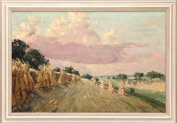 Landschap met korenschoven by Willem Horselenberg