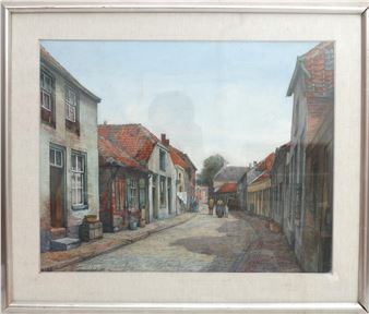 Straatje met personen - Petrus Johannes Teunissen