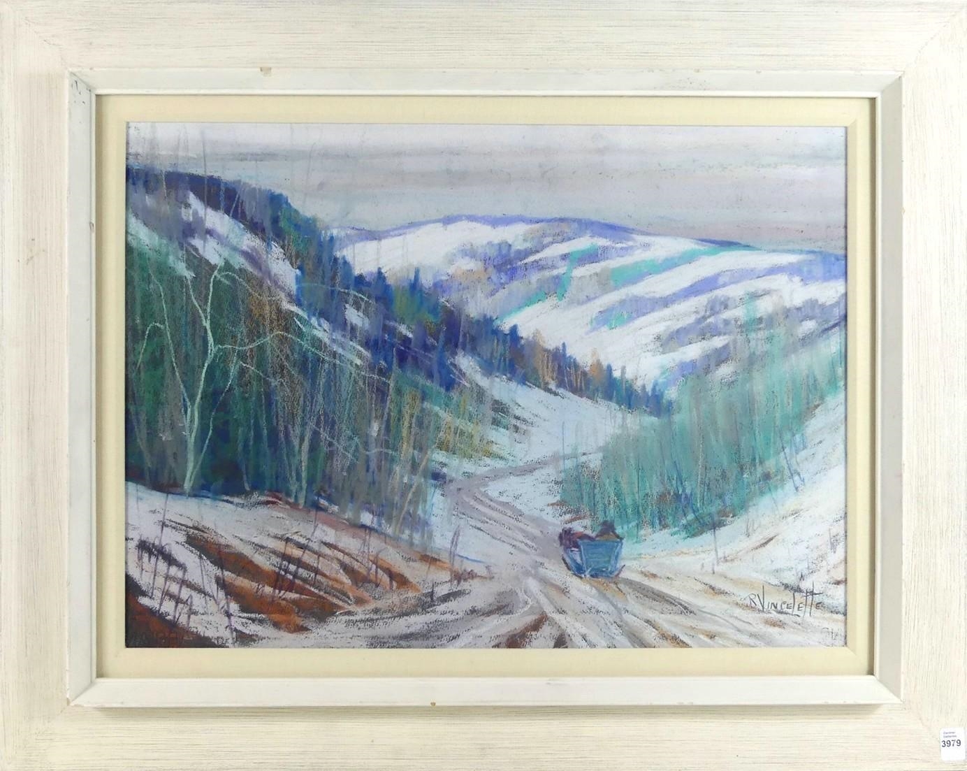 Romeo Vincelette | Untitled: Winter Scene with Blue Sleigh | MutualArt