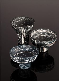 three small black and white sgraffito vessels - Sarah Jenkins