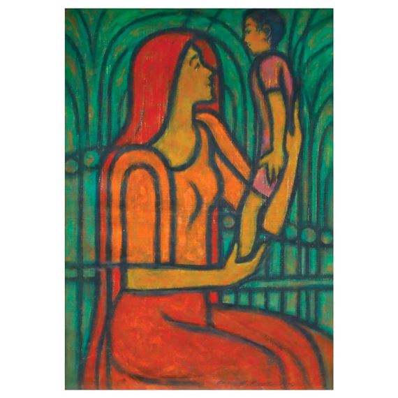 Mother and Child by Cenon Rivera, dated 1979