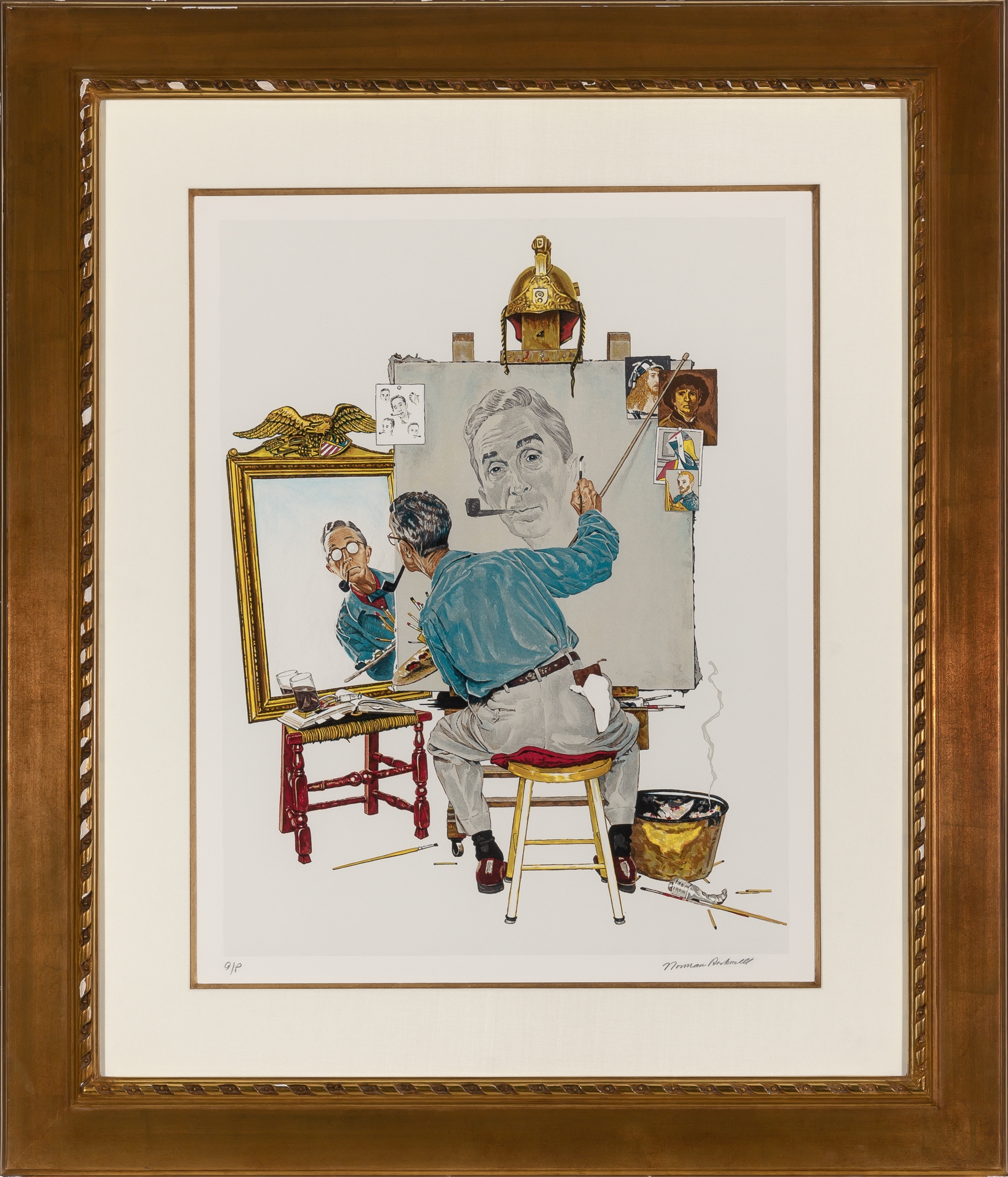 Artwork by Norman Rockwell, TRIPLE SELF PORTRAIT, Made of Color lithograph