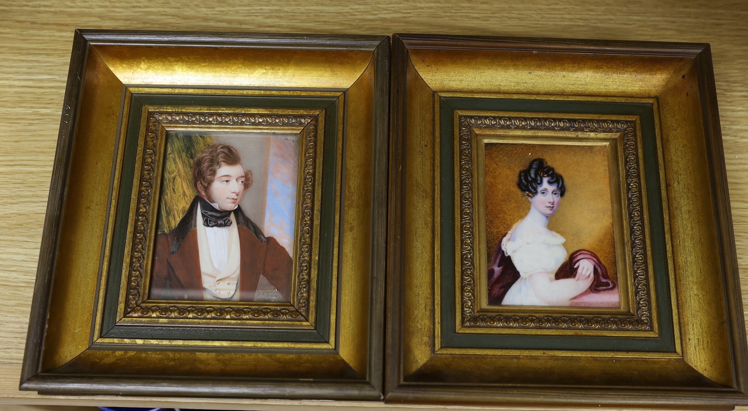 Artwork by Charles Richard Bone, Miniature portraits of a lady and gentleman, Made of watercolours on ivory