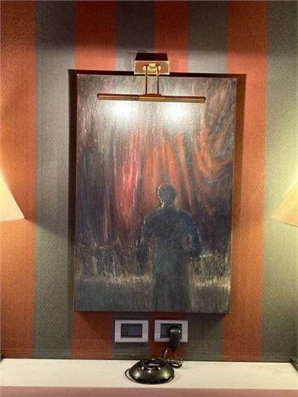 Composition of a man in front of a red curtain by Herve Thibault