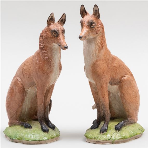 Pair of Lady Anne Gordon Porcelain Models of Foxes by Anne Gordon, '95