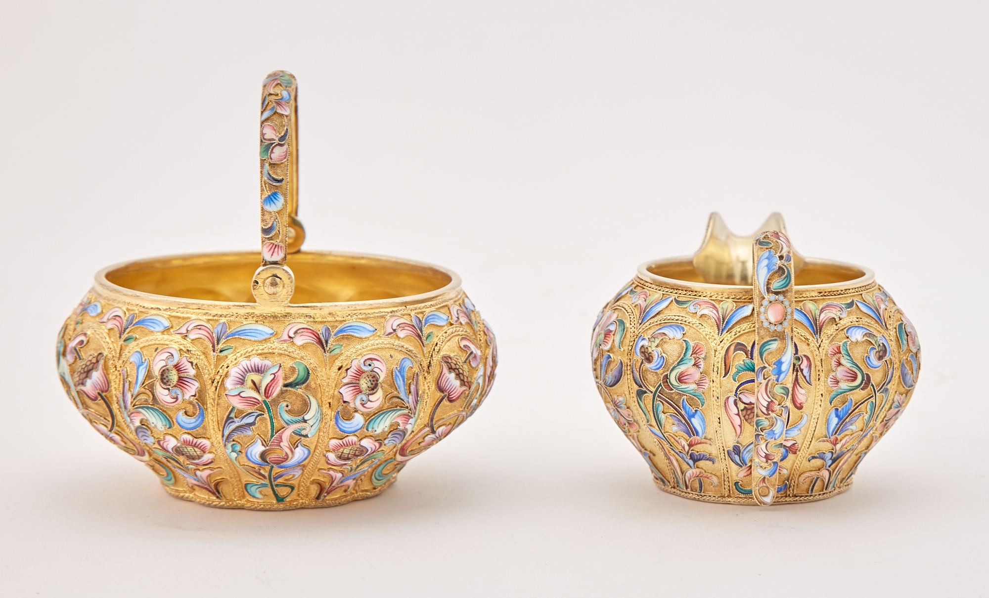 Artwork by Maria Semenova, Diameter of sugar bowl 4 inches (10.2 cm)., Made of Silver Gilt and