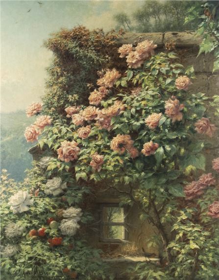 Blooming roses on the arbor by Arthur Wasse
