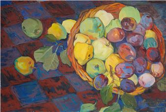 Plums and Apples in Wicker Basket - Babken Kolozian