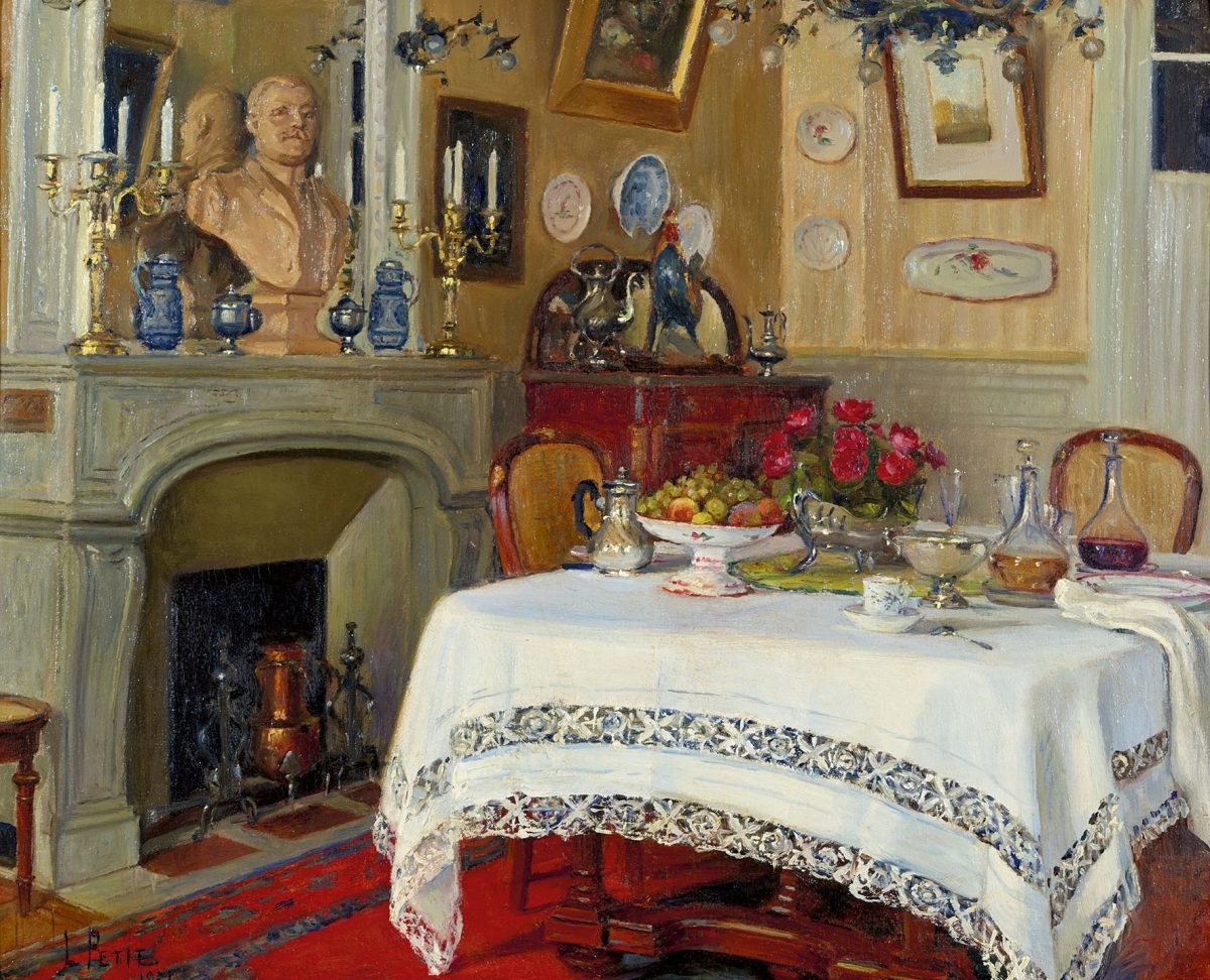 Artwork by Louis Petit, Intérieur noble avec couvert à café, Made of oil on canvas