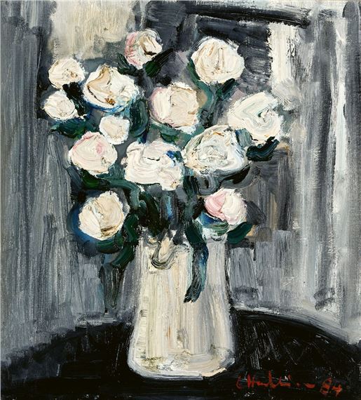 Champagnerfarbene Rosen in Vase by Leopold Häfliger, 1984