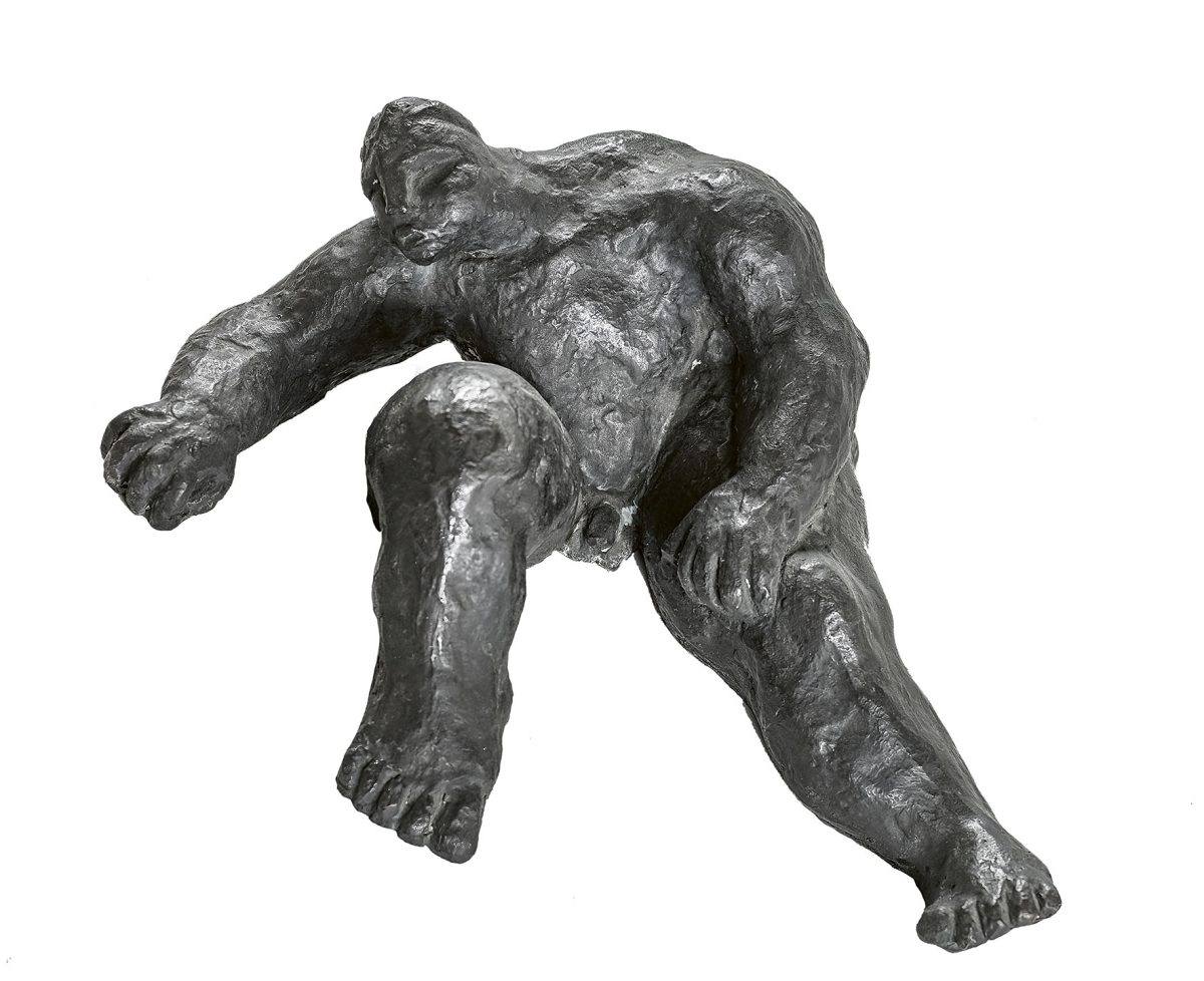 Artwork by Markus Vogel, Männlicher Akt, halbliegend, Made of Bronze sculpture, dark patina