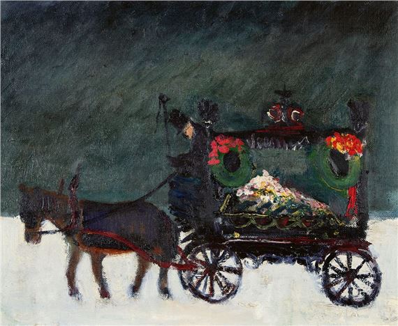 Leichenwagen in winterlicher Landschaft by Leopold Häfliger, 1976