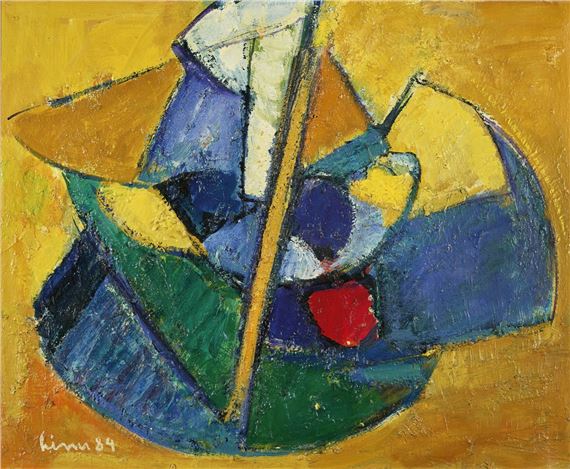 Komposition ocker-blau-grün by Carl Walter Liner, 1984