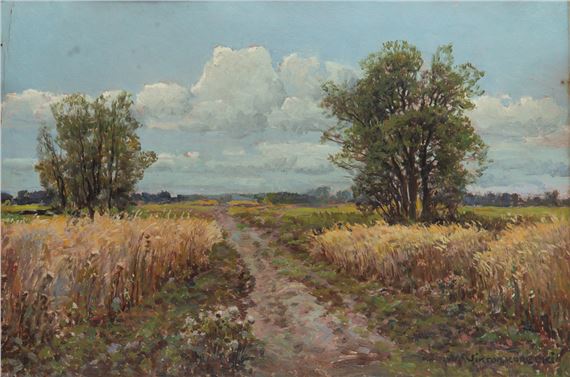 Summer landscape oil/paperboard by Wiktor Korecki