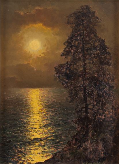 Landscape with the setting sun oil/paperboard by Wiktor Korecki