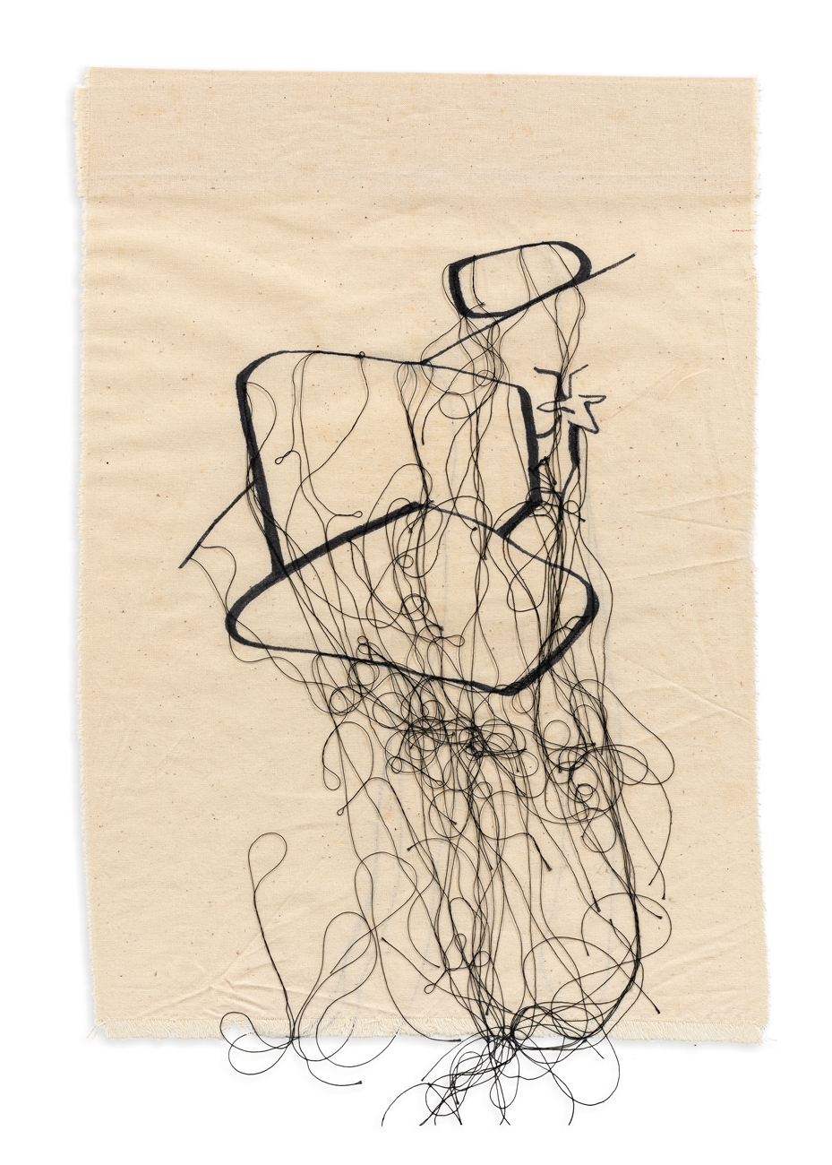 Artwork by Maria Lai, Untitled, Made of Marker and black thread stitching on canvas