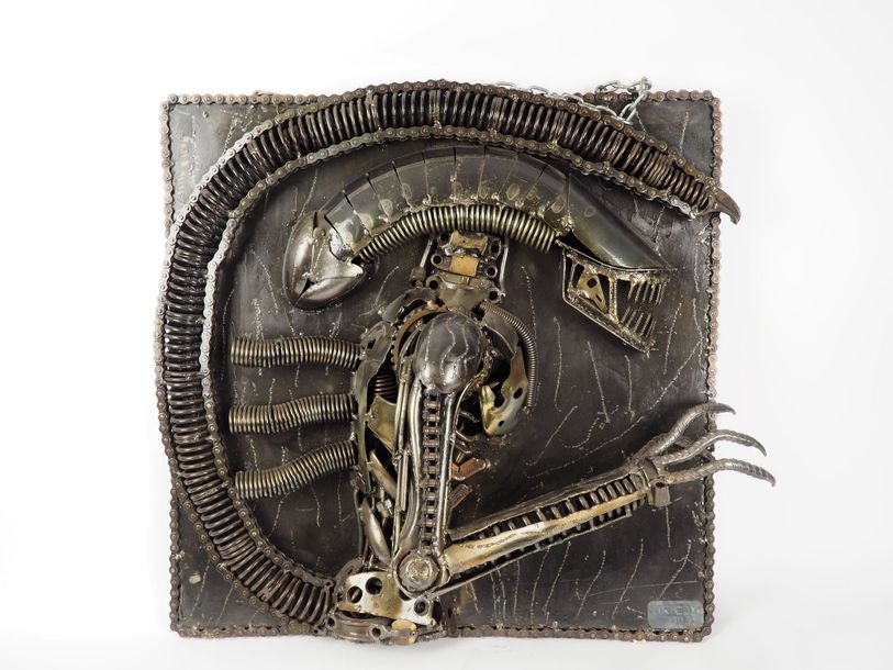 Artwork by Mr. Boy, Alien, 2003, Made of relief metal sculpture