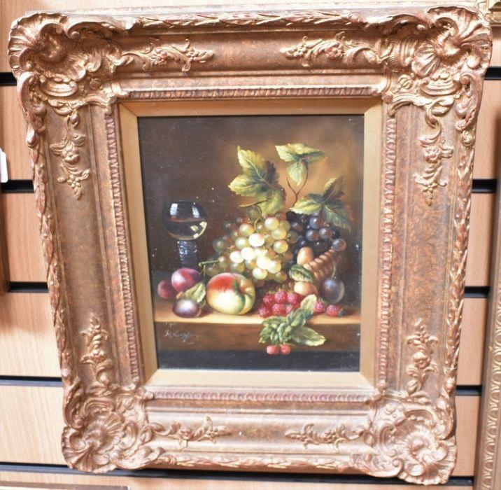 R. Casper | still life of fruit and wine on a wooden table | MutualArt