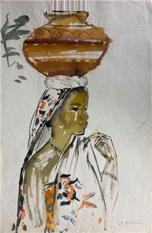 Woman from Madagascar carrying a jar. - Elisabeth Faure