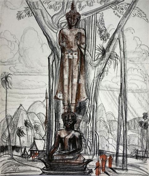 The two Buddhas in Laos, 1954. by André Maire, 1954