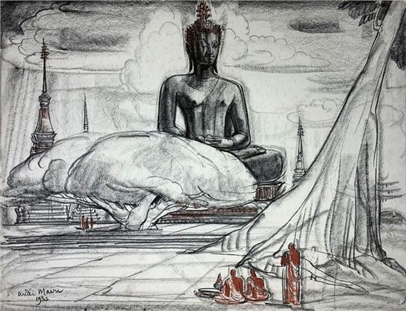 Monks and Buddha in Laos, 1955. by André Maire, 1955