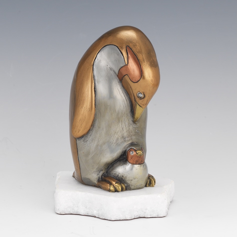 David Chesney Bronze mother penguin and chick MutualArt