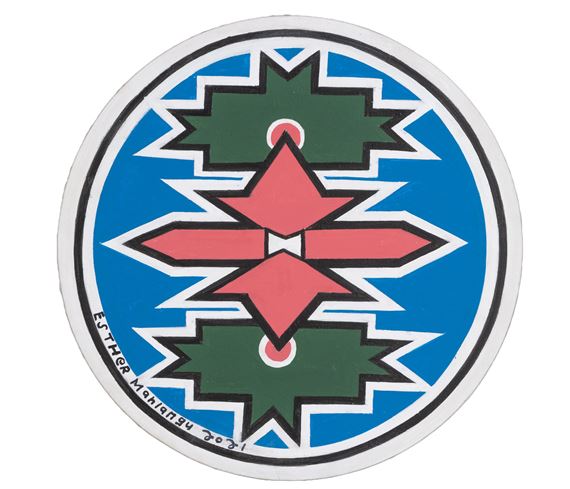 NDEBELE PATTERN IN PINK, BLUE AND GREEN by Esther Mahlangu, 2021