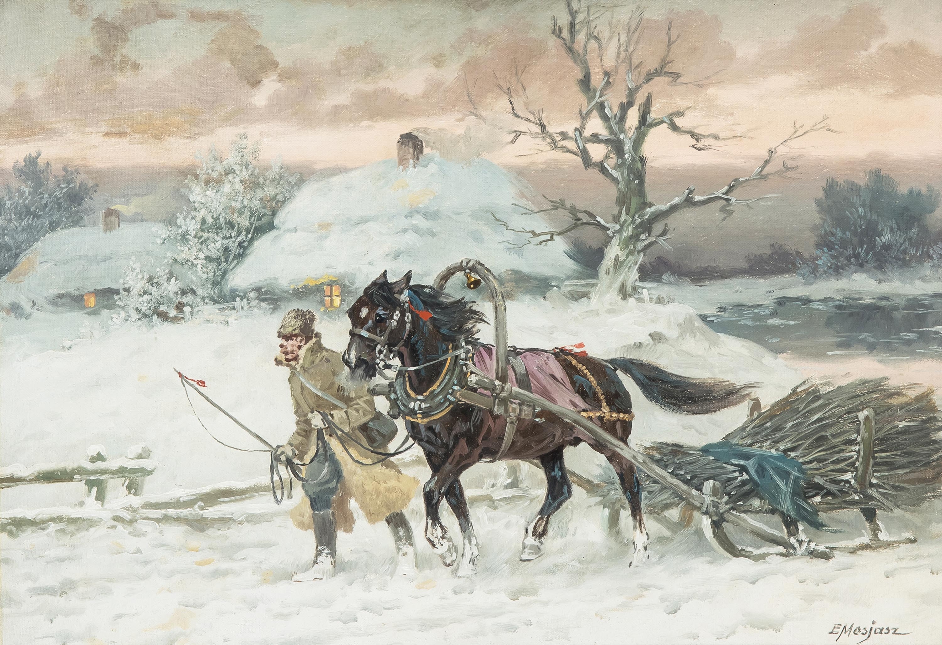 Artwork by Edward Mesjasz, W drodze z chrustem, Made of Oil on double canvas