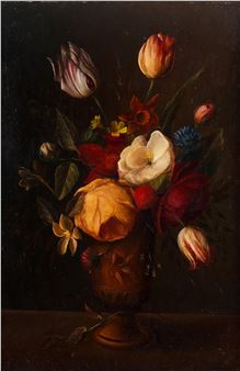 Kwiaty w brązowej wazie, 1990 r. - Robert Maciejuk