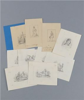 Lot of eleven small drawings in graphite, signed - Jean Auguste Dubouloz