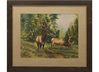Two Bucks in a Forest - Karen Wright