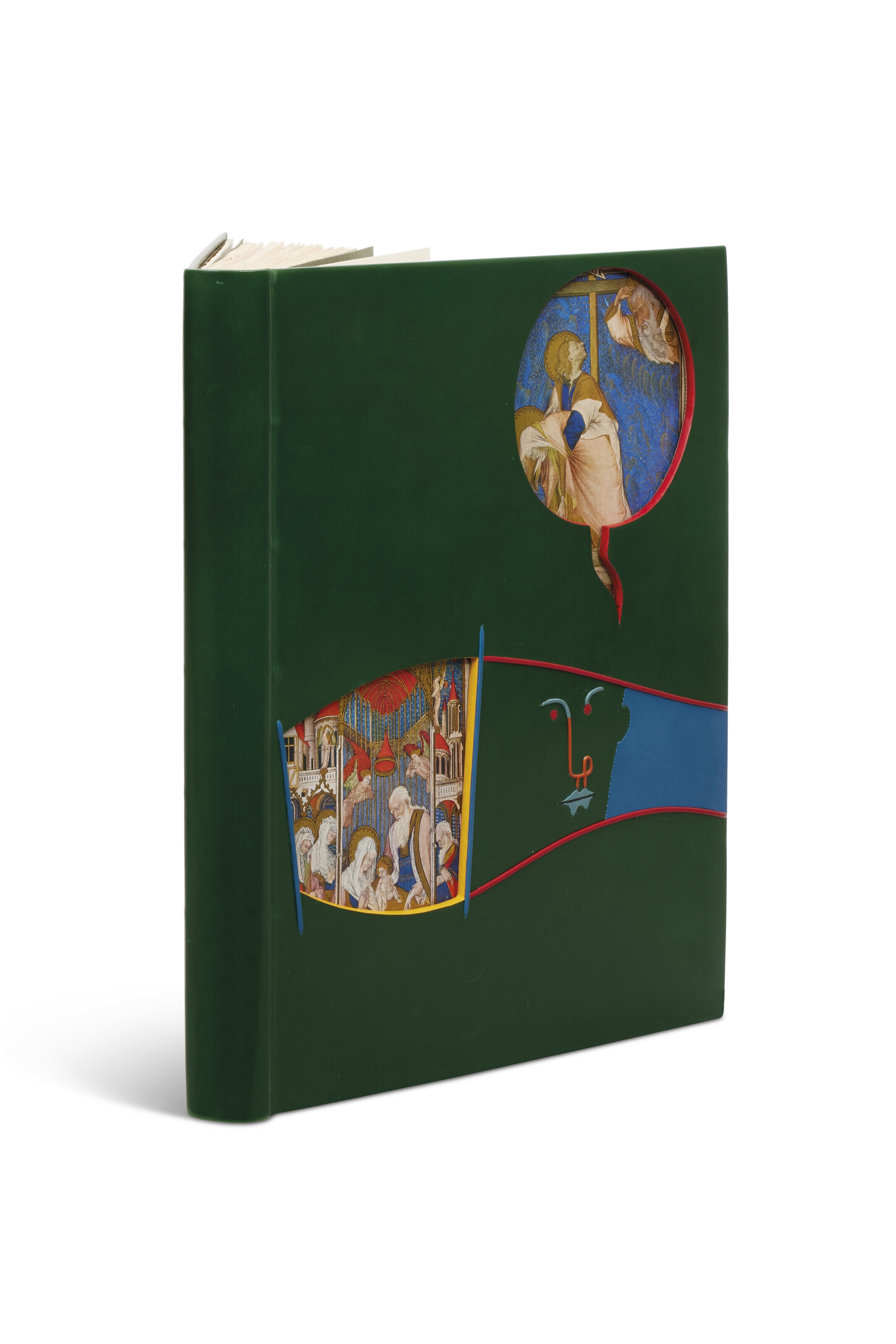 Artwork by Maurice Bismuth Lemaître, Les Heures de Jean Parizel, Made of drawings in gouache, watercolor or colored pencils, transfers and collages of the most diverse objects including a razor blade, paper clips, a sponge, a sachet of sugar, a calligraphy pen, magazine extracts, etc