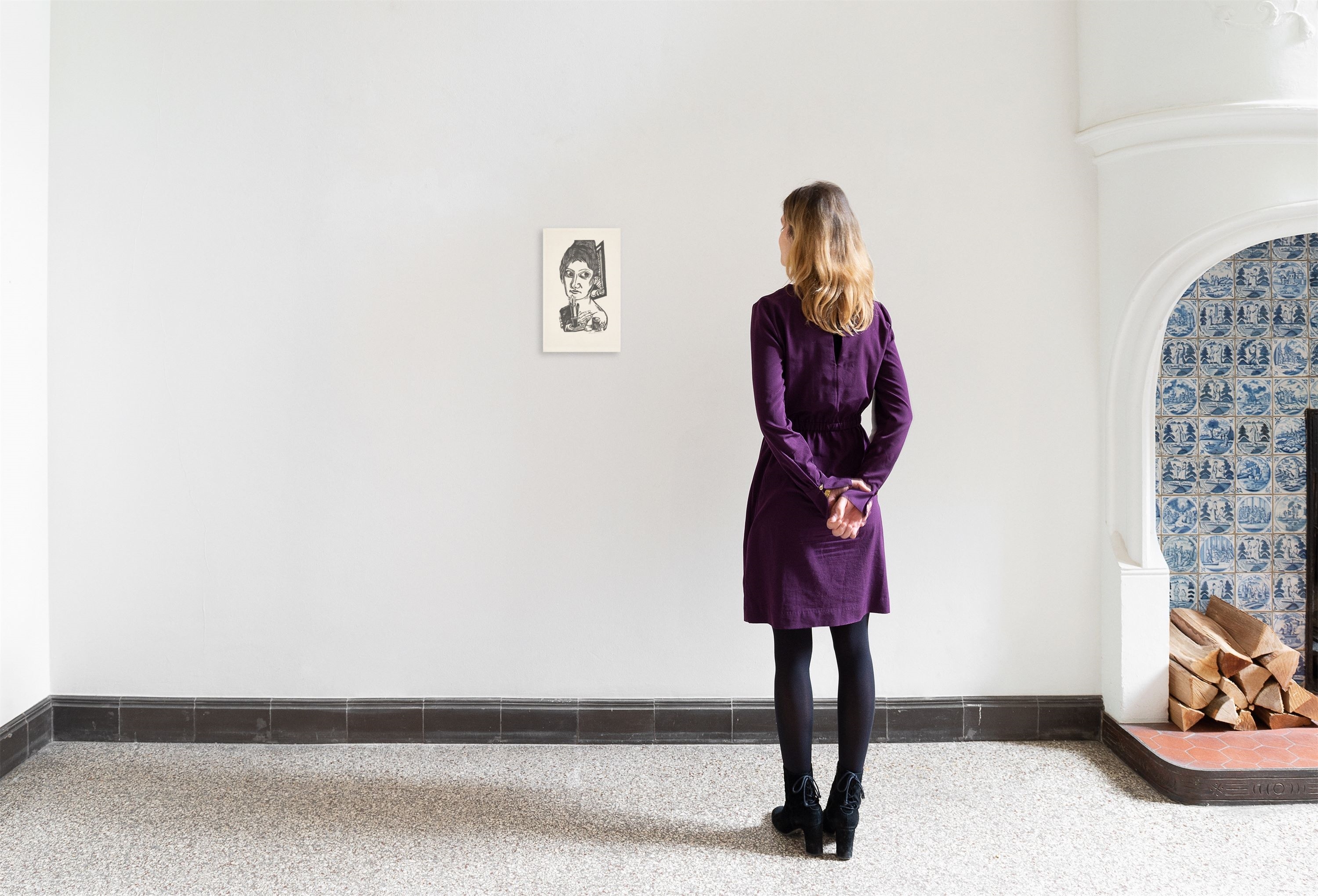 Artwork by Max Beckmann, ”Frau mit Kerze”., Made of Woodcut on Japan paper