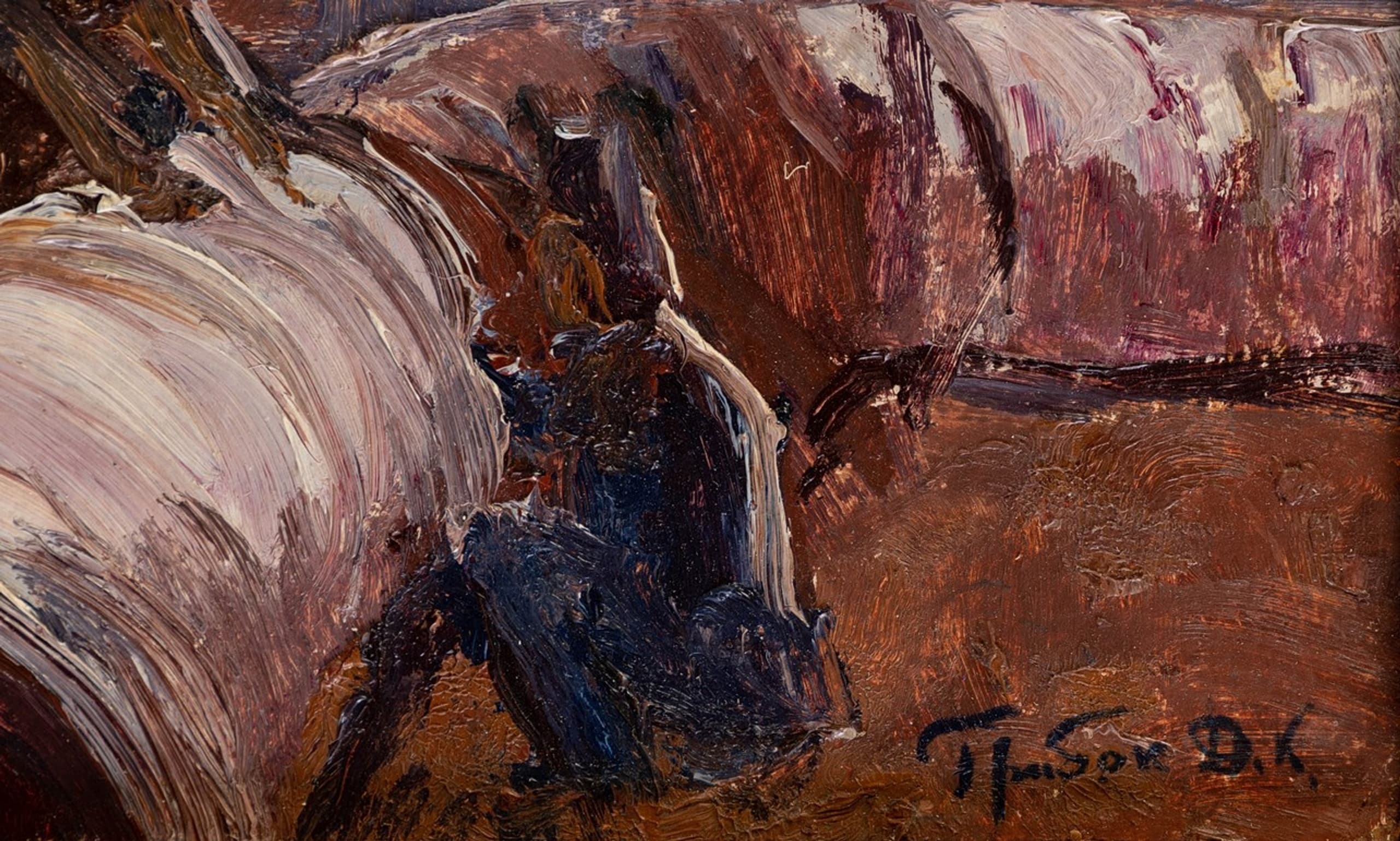 Artwork by Dmitry Konstantinovich Gribok, Industrial landscape with chimneys